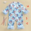 imageKuriozud Baby Girl Boy Silk Pajamas Summer Pjs Stain Onesie Romper OnePiece Jumpsuit Lapel Button Down Sleepwear 024MBlue B