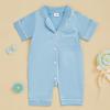 imageKuriozud Baby Girl Boy Silk Pajamas Summer Pjs Stain Onesie Romper OnePiece Jumpsuit Lapel Button Down Sleepwear 024MBlue a