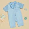 imageKuriozud Baby Girl Boy Silk Pajamas Summer Pjs Stain Onesie Romper OnePiece Jumpsuit Lapel Button Down Sleepwear 024MBlue a