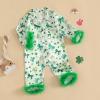 imageKuriozud Baby Girl Boy Silk Pajamas Summer Pjs Stain Onesie Romper OnePiece Jumpsuit Lapel Button Down Sleepwear 024MGreen St Patricks Day Clover