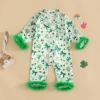imageKuriozud Baby Girl Boy Silk Pajamas Summer Pjs Stain Onesie Romper OnePiece Jumpsuit Lapel Button Down Sleepwear 024MGreen St Patricks Day Clover
