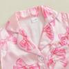 imageKuriozud Baby Girl Boy Silk Pajamas Summer Pjs Stain Onesie Romper OnePiece Jumpsuit Lapel Button Down Sleepwear 024MPink Bow B