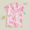 imageKuriozud Baby Girl Boy Silk Pajamas Summer Pjs Stain Onesie Romper OnePiece Jumpsuit Lapel Button Down Sleepwear 024MPink Bow B