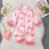 imageKuriozud Baby Girl Boy Silk Pajamas Summer Pjs Stain Onesie Romper OnePiece Jumpsuit Lapel Button Down Sleepwear 024MPink Bow a