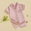 imageKuriozud Baby Girl Boy Silk Pajamas Summer Pjs Stain Onesie Romper OnePiece Jumpsuit Lapel Button Down Sleepwear 024MPink C