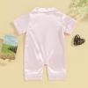 imageKuriozud Baby Girl Boy Silk Pajamas Summer Pjs Stain Onesie Romper OnePiece Jumpsuit Lapel Button Down Sleepwear 024MPink D
