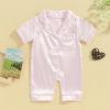 imageKuriozud Baby Girl Boy Silk Pajamas Summer Pjs Stain Onesie Romper OnePiece Jumpsuit Lapel Button Down Sleepwear 024MPink D