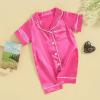 imageKuriozud Baby Girl Boy Silk Pajamas Summer Pjs Stain Onesie Romper OnePiece Jumpsuit Lapel Button Down Sleepwear 024MPink E