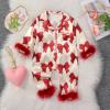 imageKuriozud Baby Girl Boy Silk Pajamas Summer Pjs Stain Onesie Romper OnePiece Jumpsuit Lapel Button Down Sleepwear 024MRed Bow