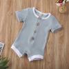 imageKuriozud Newborn Infant Baby Boy Girl Button Ribbed Romper Bodysuit Short Sleeve One Piece Patchwork ClothesBlue