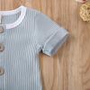 imageKuriozud Newborn Infant Baby Boy Girl Button Ribbed Romper Bodysuit Short Sleeve One Piece Patchwork ClothesBlue