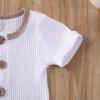 imageKuriozud Newborn Infant Baby Boy Girl Button Ribbed Romper Bodysuit Short Sleeve One Piece Patchwork ClothesWhite