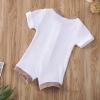 imageKuriozud Newborn Infant Baby Boy Girl Button Ribbed Romper Bodysuit Short Sleeve One Piece Patchwork ClothesWhite
