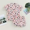 imageKuriozud Toddler Baby 2Pcs Pajamas Set Short Sleeve Cow Print Button Shirt and Shorts Set SleepwearCactus Cow