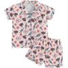 imageKuriozud Toddler Baby 2Pcs Pajamas Set Short Sleeve Cow Print Button Shirt and Shorts Set SleepwearCactus Cow