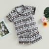 imageKuriozud Toddler Baby 2Pcs Pajamas Set Short Sleeve Cow Print Button Shirt and Shorts Set SleepwearStripes Cow