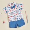 imageKuriozud Toddler Baby Boy 4th JulyHalloweenChristmas Outfits Button Down Shirt Short Pants Set Festivel Clothes4th of July Bluea