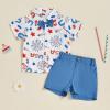 imageKuriozud Toddler Baby Boy 4th JulyHalloweenChristmas Outfits Button Down Shirt Short Pants Set Festivel Clothes4th of July Bluea