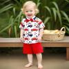 imageKuriozud Toddler Baby Boy 4th JulyHalloweenChristmas Outfits Button Down Shirt Short Pants Set Festivel Clothes4th of July Reda