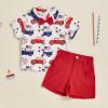 imageKuriozud Toddler Baby Boy 4th JulyHalloweenChristmas Outfits Button Down Shirt Short Pants Set Festivel Clothes4th of July Reda