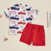 imageKuriozud Toddler Baby Boy 4th JulyHalloweenChristmas Outfits Button Down Shirt Short Pants Set Festivel Clothes4th of July Reda