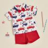 imageKuriozud Toddler Baby Boy 4th JulyHalloweenChristmas Outfits Button Down Shirt Short Pants Set Festivel Clothes4th of July Reda