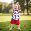 imageKuriozud Toddler Baby Boy 4th JulyHalloweenChristmas Outfits Button Down Shirt Short Pants Set Festivel Clothes4th of July Redb
