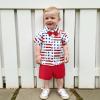 imageKuriozud Toddler Baby Boy 4th JulyHalloweenChristmas Outfits Button Down Shirt Short Pants Set Festivel Clothes4th of July Redc