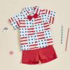 imageKuriozud Toddler Baby Boy 4th JulyHalloweenChristmas Outfits Button Down Shirt Short Pants Set Festivel Clothes4th of July Redc