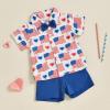 imageKuriozud Toddler Baby Boy 4th JulyHalloweenChristmas Outfits Button Down Shirt Short Pants Set Festivel Clothes4th of July Redd