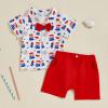 imageKuriozud Toddler Baby Boy 4th JulyHalloweenChristmas Outfits Button Down Shirt Short Pants Set Festivel Clothes4th of July Rede