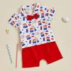 imageKuriozud Toddler Baby Boy 4th JulyHalloweenChristmas Outfits Button Down Shirt Short Pants Set Festivel Clothes4th of July Rede