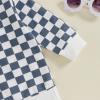 imageKuriozud Toddler Baby Boy Fall Winter Clothes Long Sleeve Crewneck Pullover Sweatshirt Jogger Pants Set 2 Piece OutfitCheckered Blue