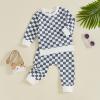 imageKuriozud Toddler Baby Boy Fall Winter Clothes Long Sleeve Crewneck Pullover Sweatshirt Jogger Pants Set 2 Piece OutfitCheckered Blue