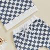 imageKuriozud Toddler Baby Boy Fall Winter Clothes Long Sleeve Crewneck Pullover Sweatshirt Jogger Pants Set 2 Piece OutfitCheckered Blue
