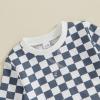 imageKuriozud Toddler Baby Boy Fall Winter Clothes Long Sleeve Crewneck Pullover Sweatshirt Jogger Pants Set 2 Piece OutfitCheckered Blue
