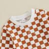 imageKuriozud Toddler Baby Boy Fall Winter Clothes Long Sleeve Crewneck Pullover Sweatshirt Jogger Pants Set 2 Piece OutfitCheckered Brown