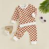 imageKuriozud Toddler Baby Boy Fall Winter Clothes Long Sleeve Crewneck Pullover Sweatshirt Jogger Pants Set 2 Piece OutfitCheckered Brown