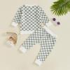 imageKuriozud Toddler Baby Boy Fall Winter Clothes Long Sleeve Crewneck Pullover Sweatshirt Jogger Pants Set 2 Piece OutfitCheckered Green