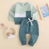 imageKuriozud Toddler Baby Boy Fall Winter Clothes Long Sleeve Crewneck Pullover Sweatshirt Jogger Pants Set 2 Piece OutfitColor Block Blue