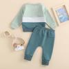 imageKuriozud Toddler Baby Boy Fall Winter Clothes Long Sleeve Crewneck Pullover Sweatshirt Jogger Pants Set 2 Piece OutfitColor Block Blue