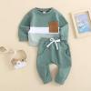 imageKuriozud Toddler Baby Boy Fall Winter Clothes Long Sleeve Crewneck Pullover Sweatshirt Jogger Pants Set 2 Piece OutfitColor Block Green