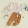 imageKuriozud Toddler Baby Boy Fall Winter Clothes Long Sleeve Crewneck Pullover Sweatshirt Jogger Pants Set 2 Piece OutfitPocket Apricot