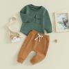 imageKuriozud Toddler Baby Boy Fall Winter Clothes Long Sleeve Crewneck Pullover Sweatshirt Jogger Pants Set 2 Piece OutfitPocket Green