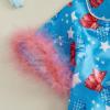 imageKuriozud Toddler Baby Girl Boy 4th of July Outfits Pajamas Set Fourth of july American Flag Button TopsShorts SleepwearBow Flag With Feather Trim