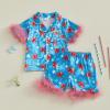 imageKuriozud Toddler Baby Girl Boy 4th of July Outfits Pajamas Set Fourth of july American Flag Button TopsShorts SleepwearBow Flag With Feather Trim