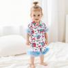 imageKuriozud Toddler Baby Girl Boy 4th of July Outfits Pajamas Set Fourth of july American Flag Button TopsShorts SleepwearFlag Blue With Feather Trim