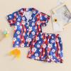 imageKuriozud Toddler Baby Girl Boy 4th of July Outfits Pajamas Set Fourth of july American Flag Button TopsShorts SleepwearFlowers Blue