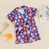 imageKuriozud Toddler Baby Girl Boy 4th of July Outfits Pajamas Set Fourth of july American Flag Button TopsShorts SleepwearFlowers Blue
