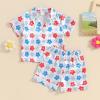 imageKuriozud Toddler Baby Girl Boy 4th of July Outfits Pajamas Set Fourth of july American Flag Button TopsShorts SleepwearFlowers Colorful